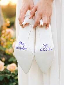 1/6/12pcs Custom Wedding Shoe Decal,Customize Text,Surname & Date Bridal Shoe Sticker,Personalized Wedding Name And Date Bridal Shoe Decal - Multicolor - View 2