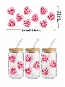 4pcs 16oz Glass Cup UV DTF Transfer Stickers, Waterproof Self-Adhesive Cup Wrap, DIY Mug And Cup Decals Without Heating (9.4x4.3 Inches) - Coquette 002 - View 5