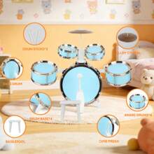 Upgraded Children's Jazz Drum Set, 5-Piece Toy Set For Preschool Children, Band Rock Jazz Drum Instrument, Suitable For 1-3/3-5 Years Old - 淺藍色 - 查看 4