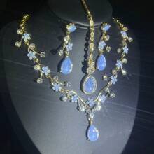 1 Set Luxury Elegant Earrings, Necklace, Headchain 4pcs Jewelry Set, Inlaid Artificial Gems, Suitable For Brides, Weddings, Banquets, Parties - Jewelry Set - View 11