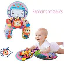 Soft Crescent-Shaped Infant Support Pillow With Animal Design, Rattle And Sound Toy, Suitable For Newborns And Above For Sensory Development - Multicolor - View 8