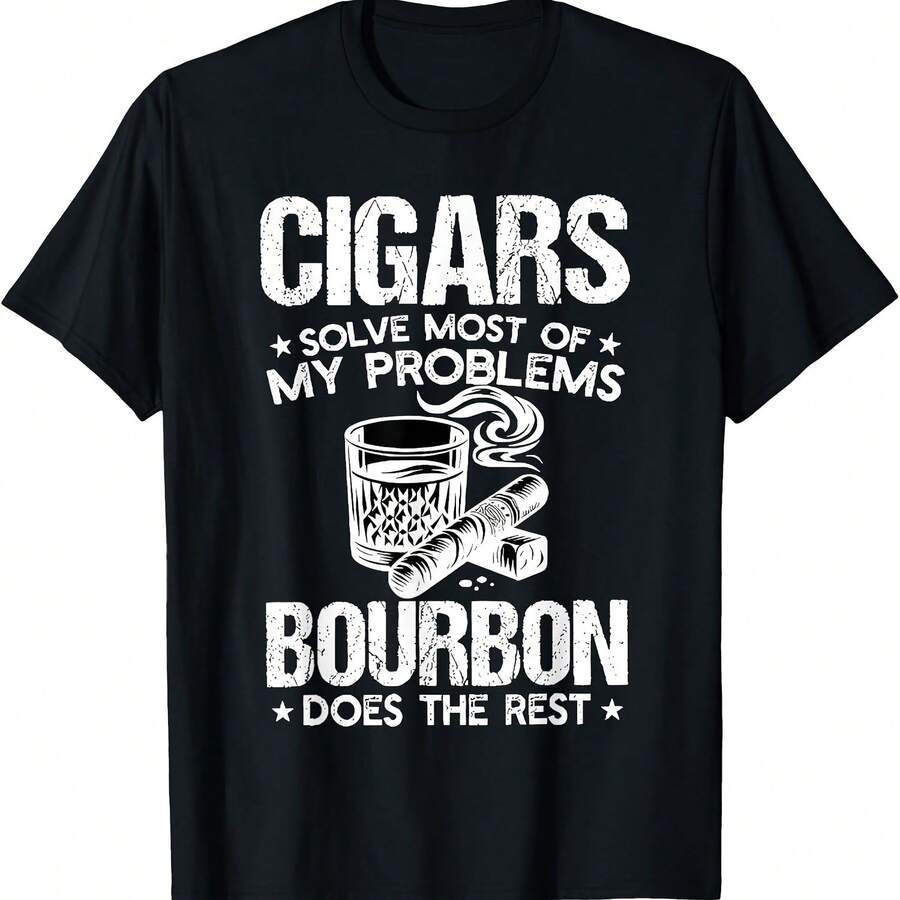 Los puros resuelven la mayoría de mis problemas, el bourbon hace el resto. Camiseta - Negro 1 - Ver 1