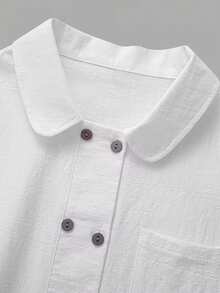 Women's Loose Solid Color Lapel Double-Breasted Shirt, Suitable For Summer Wear White - White - View 4
