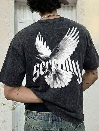  Fractyr Men's Fashion Casual Street Style Rock Hip Hop Loose Short-Sleeved T-Shirt | Peace Dove Pattern Print | Exquisite Design | A Must-Have Item For Spring And Summer | Basic Style, Retro Vibe, Versatile And Easy To Wear, Washed Cotton Fabric | The Best Gift For Friends | Show Your Unique Personality.