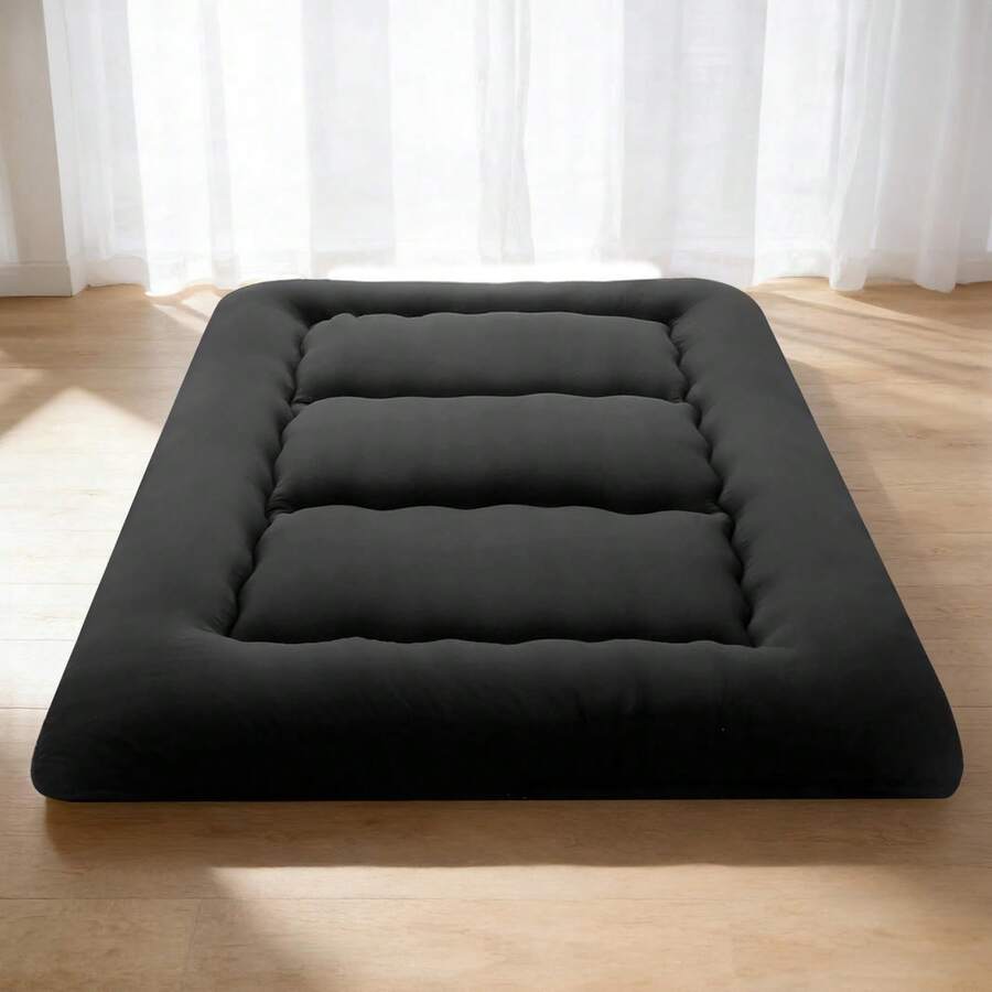 Japanese Floor Mattress Futon Mattress, 4-Inch Twin Thicken Tatami Mat Sleeping Pad Foldable Roll Up Mat Boys Girls Dormitory Pad Kids Floor Lounger Pillow Bed - 黑色 - 查看 1