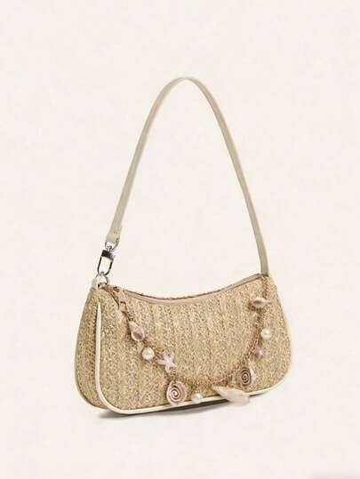 Dedoo This 2026 Spring/Summer Vacation-Style Straw Shoulder Bag Features A Chain Strap, Incorporating Marine Elements, And Exuding A Fresh And Minimalist Bohemian Vibe. It Pairs Perfectly With Beach Dresses, Linen Shirts, And Denim Shorts For Casual Summer Outfits. Suitable For Daily Outings, Shopping, Travel, And Vacation, It Also Makes A Great Gift Choice.