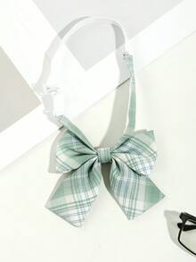 1pc Women's Casual Plaid Striped Cute Light Green Tie Bow Tie, Suitable For Dates, Daily Wear, School, Photo Shoots, Travel Outfits - Multicolor - View 4