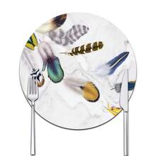 双面防滑PU隔热垫桌垫耐热餐垫饮料杯垫厨房餐具沥水垫可水洗桌面垫适用于节日用餐和厨房餐桌羽毛图案 - 白色 - 查看 12