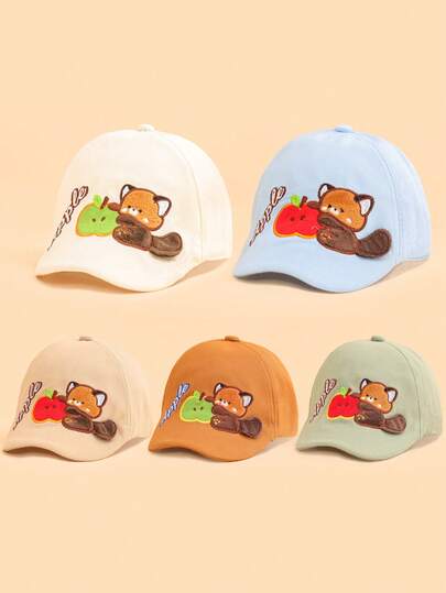 Mũ lưỡi trai mùa hè nhẹ cho bé, thêu hình gấu trúc và quả táo, mềm mại và dễ thương, thoáng khí và thoải mái, thích hợp cho bé chơi ngoài trời, đi dạo công viên, chống nắng, món quà tuyệt vời.