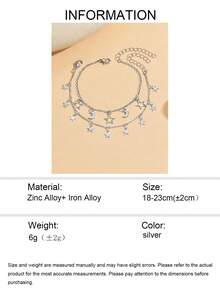 2pcs/Set Star & Moon Tassel Chain Bracelet, Fashionable Double-Layer Design, Suitable For Ramadan, Daily Wear, Dating, Photography. Handmade Chain Length And Tassel Quantity Are Random - Silver - View 5