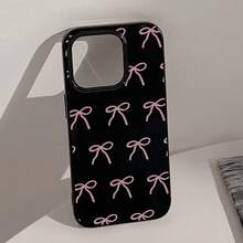 Funda de teléfono suave con diseño de moño rosa compatible con iPhone 16/13/12/11/14/15, linda y protectora - Negro - Ver 1