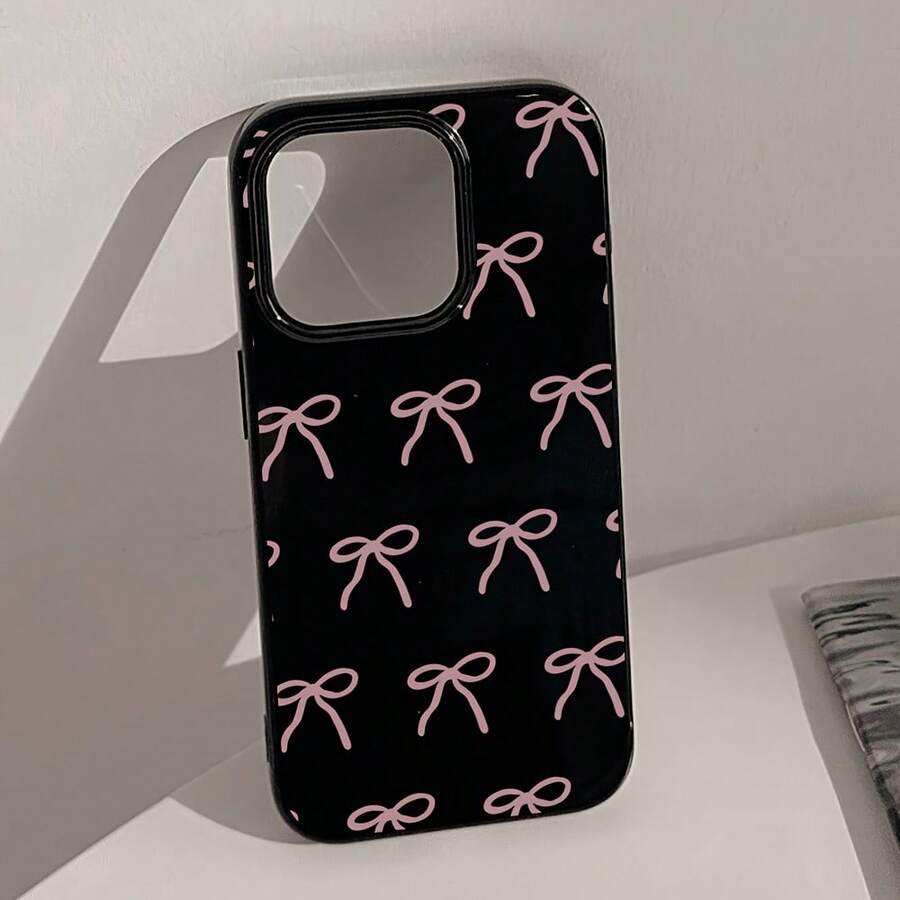 Funda de teléfono suave con diseño de moño rosa compatible con iPhone 16/13/12/11/14/15, linda y protectora - Negro - Ver 1