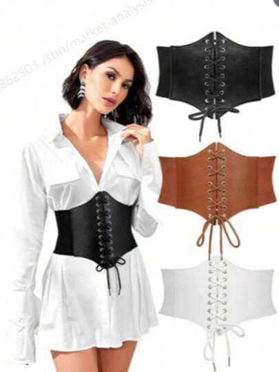 1件装女士可调节宽腰带，PU皮革露脐上衣束腰带