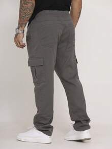 Men's Wide Leg Twill Cargo Pants With Side Pockets - Streetwear - Grey - View 6