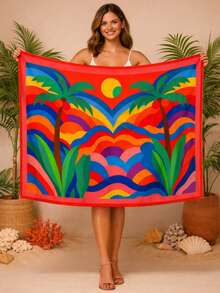 BASSI BRASIL ESTAMPARIA DIGITAL Women's Tropical Beach Cover-Up - Brazil Collection - Holidays, Party, Elegant, For Going Out - Composite Fabric - Beach Cover-Up - Beach, Holiday, Wedding, Vacation, Bachelorette Party, Trip, Summer - 橘子椰子樹 - 查看 3