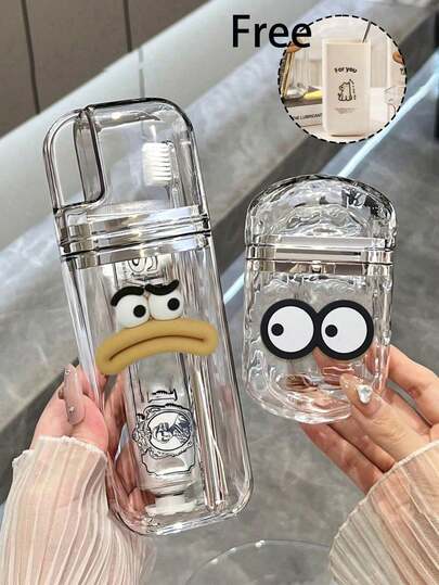 Creative Design Portable Travel Soap Dish And Toothbrush Holder Set, Business Travel Mouthwash Cup Set, Cartoon Accessories With Sausage Lips And Black Glasses, Travel/Home Dental Storage And Organization, Breathable Hygienic Bathroom Accessories.
