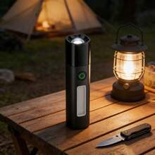 PHILIPS 飞利浦 1151 方形手电筒，配备 COB 柔光侧灯、超亮手电筒、4 档亮度调节、可充电手持手电筒、露营灯/频闪灯/学习灯/工作灯、智能电量显示，附带挂绳 - 手持手電筒 - 查看 4