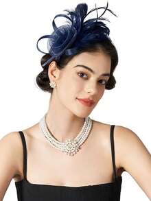 1 Peça Chapéu Fascinator Vintage Feminino dos Anos 20, 30 e 50, Headpiece com Véu Floral para Casamento, Chá da Tarde - Multicolorido - Visão 14