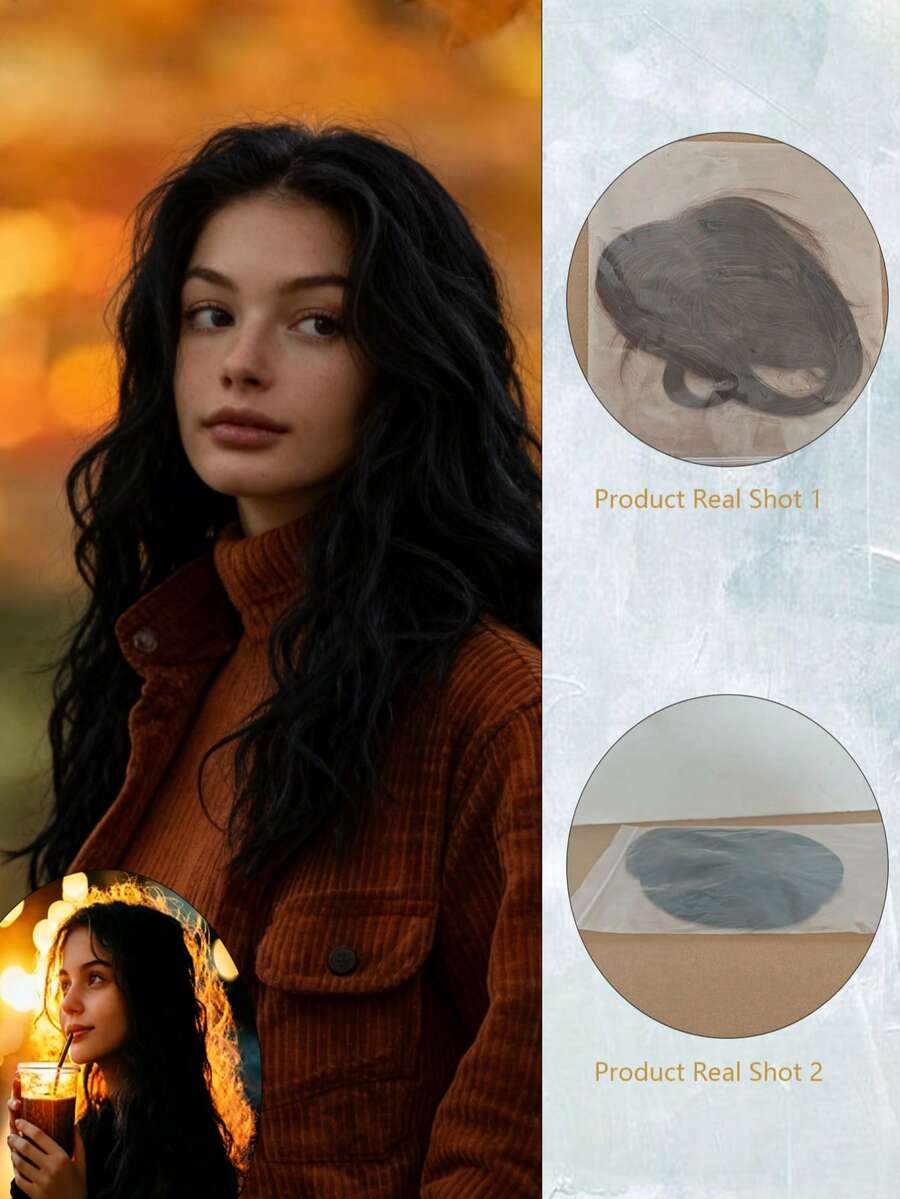 14 Inch Real Human Hair Topper Extensions For Women - Natural Straight Hairpiece With 7x11cm Base Net & Breathable Mesh Cap, Seamless Blending To Hide Bald Spots Or White Hair, High-Quality Hair Loss Solution, Hair Extensions - Natural Black - View 1