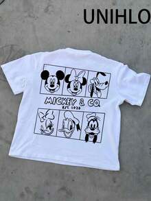 Disney UNIHLO Street Life Men's Casual Loose  Valentine's Day Love  Cartoon  Print Short Sleeve T-ShirtSummer - 白色 - 查看 4
