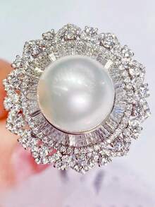 1 PC Fashion Cubic Zirconia & Faux Pearl Ring For Women For Valentine's Day Gift Wedding Anniversary Party Jewelry - 1# - View 2
