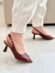 Open-Toe, Leaf-Shaped Pump With A 6cm Cup Heel. - Redwood - View 3