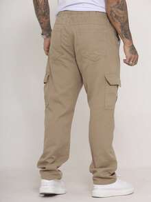 Men's Wide Leg Twill Cargo Pants With Side Pockets - Streetwear - Mocha Brown - View 4
