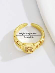1pc Classic Fashion Letter Square Ring, Suitable For Men, Girl And Children, Street Accessory, Daily Decoration Gift - Yellow Gold - View 9
