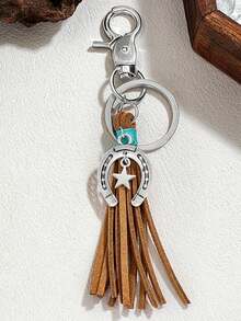 Western Cowboy Style Key Chain,Horseshoe Keychain,Stylish Key Ring For Car Keys,Fashionable And Minimalist Lucky Charm Horseshoe Golden Keychain Creative Small Gift Horse Hoof Ornament Pendant,Equestrian-Themed Holiday Gift,Teacher Appreciation Gifts,Vintage Western Key With Horsebit,Rustic For Men's Keys,Y2k ,Western ( Cowboy Gear),Mother'S Day Gift, Graduation Gifts - Multicolor - View 3