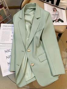 Stylish Casual Blazer Jacket, New Design Elegant Button Closure Suit Jacket Spring - Green - View 3