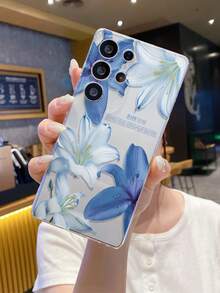 1pc Delicate Blue & White Lily Flower Pattern Android Phone Case, Precise Camera Cutout Compatible With Samsung Galaxy S25 Ultra/Galaxy S24 Ultra/S24/S23 Ultra/A56 5G/A55 5G/A52s 5G/A26 5G, Nothing, Pixel, Protective Cover - Clear - View 1