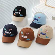 1顶适合3-8岁幼儿男童的恐龙刺绣棒球帽，男女童通用防晒可调节牛仔拼接棒球帽，春夏款 - 1PC - 查看 6