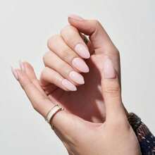 GLAMERMAID Nude Pink Eyes Press On Nails Short Almond, Beige Handmade Glossy Gel Fake Nail Kit, Light Pink Natural Glitter Magnetic Glue On Nail Stiletto, Medium Oval Stick On False Nail Set For Women - 古董玫瑰米色 - 查看 7