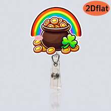 Carrete retráctil para el Día de San Patricio con diseños de trébol de la suerte, arcoíris, monedas y duendes, adecuado para portadores de tarjetas de identificación, regalos festivos - Multicolor - Ver 17