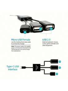Cáp truyền dữ liệu OTG đa chức năng, kết nối bàn phím, chuột, ổ USB văn phòng cho điện thoại di động và máy tính bảng Android Type-C, bộ chia USB tốc độ cao 3 trong 1, trạm kết nối, hub Type-C, phù hợp với các thiết bị cổng DC như máy tính xách tay, bộ định tuyến, máy ảnh, máy in, quạt nhỏ, đèn bàn, v.v. - màu đen - Xem 6