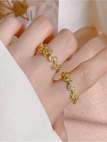 1pc Gold-Plated Cubic Zirconia Triangle Open Ring, Creative Personalized Design, Minimalist Retro Korean Style Fashion Casual, Suitable For Ramadan, Gift For Women & Men, Daily, Casual, Party Wear - Yellow Gold - View 1