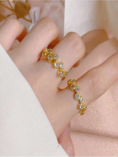 1枚金色立方氧化锆几何开口戒指，创意个性化设计，简约法式复古韩风休闲时尚，适合斋月、送礼、日常、休闲、派对、节日佩戴，男女皆宜