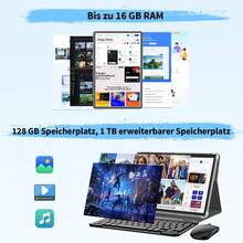 Relndoo Android Tablet, 2026 Android Pad, 10.1-Inch Tablet With Keyboard, 16GB RAM+128GB ROM, T606 8-Core CPU, 2.4G/5G Wi-Fi, 1280*800 HD Touchscreen, 5MP+8MP Dual Camera, Type-C Port, 6000mAh, Supports Up To 1TB SD Card Expansion, With Free Keyboard, Mouse, Pen, Protective Case And Protective Film, Android 14 Tablet, Pad (Without Adapter) - 黑色 - 查看 3