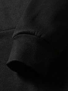 Disney Authorized, Loose Hooded Long Sleeved Top For Women, No Drawstring Hooded Sweatshirt Top, Hoodie,  Castle Cartoon Print - 黑色 - 查看 3