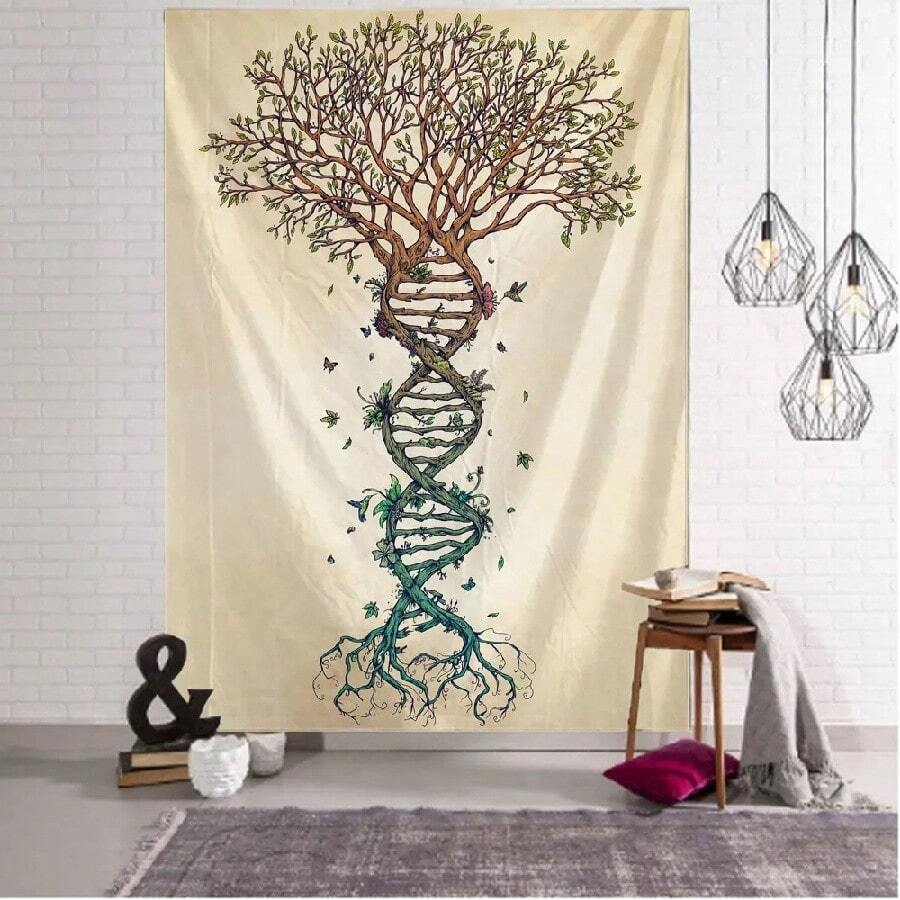 Tree Of Life Tapestry Bohemian Hippie Wall Hanging, Wallpaper, Bedroom Dormitory Aesthetic Art Decoration Mural.Jpg - Trắng 1 cái - Xem 1