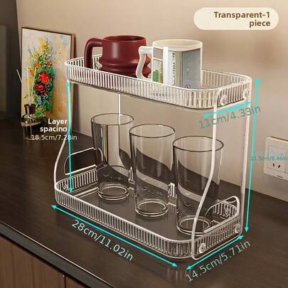 1pc Acrylic Double-Layer Cup Holder, Desktop Glass Coffee Cup Rack, High-End Kitchen Dining Table Tea Cup Stand, Universal Holiday Gift