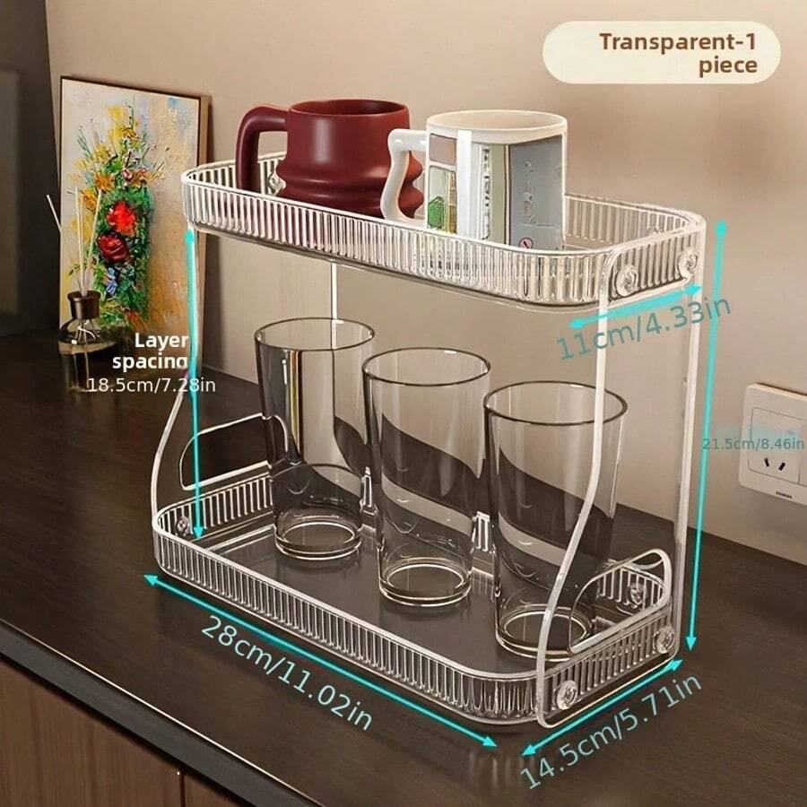 1pc Acrylic Double-Layer Cup Holder, Desktop Glass Coffee Cup Rack, High-End Kitchen Dining Table Tea Cup Stand, Universal Holiday Gift - B - View 1