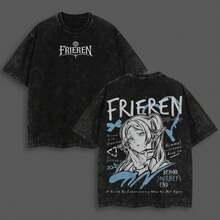 Super Value Hot  Washed T-Shirt Frieren Elf Mage Tee Sayal Anime Graphic Tee Acid Washed Cotton Shirt Anime Clothing Streetwear Casual Men Y2k Retro Vintage Cyberpunk Fall Outfits Gym Essential Beyond Journey's End Otaku Anime Gift For Anime Fans Is The Best Gift For Friends And Fans - màu đen - Xem 1