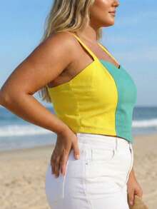 Women's Plus Size Cropped Blouse BrazilCore Summer World Cup Thick Straps Point Detail Look Brazil BrasilCore - Vàng/Xanh lá - Xem 3
