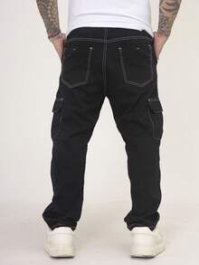 Men's Cargo Jeans, Comfortable Oversized Casual Fit With 6 Pockets, Skate Style - Hitam dan Putih - View 8