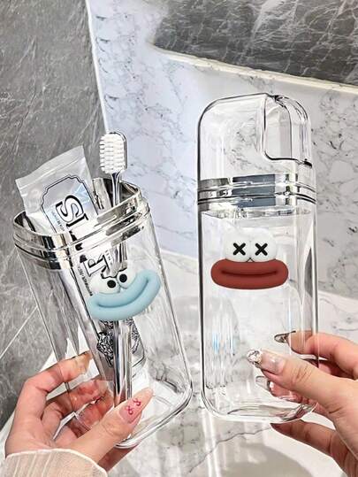 Creative Design Portable Travel Soap Dish And Toothbrush Holder Set, Business Travel Mouthwash Cup Set, Cartoon Accessories With Sausage Lips And Black Glasses, Travel/Home Dental Storage And Organization, Breathable Hygienic Bathroom Accessories.