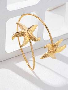 1pc Fashion Vacation Style Ocean Starfish Armband Bracelet, Adjustable Open Design Unique Personalized Bracelet For Women - Gold - View 4