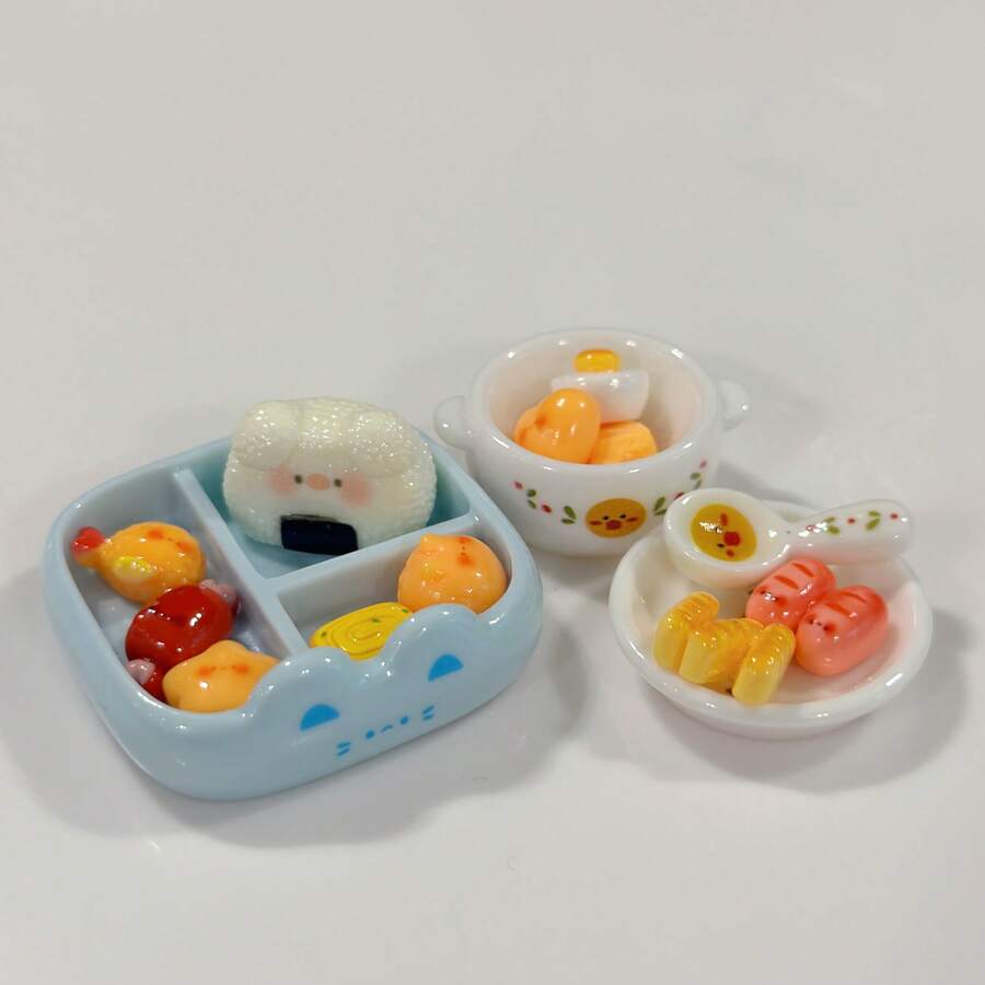 一套可爱迷你便当盒和碗套装，娃娃屋装饰DIY配件