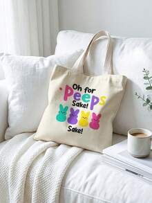 Easter Themed Double-Sided Print Children's Shoulder Backpack, Printed Tote Bag, Casual Travel Beach Bag, Large Capacity Reusable Shoulder Bag, Children's Casual Shoulder Bag, Large Capacity Canvas Beach Bag, Printed Girl's Grocery Shoulder Bag - Multicolor - View 5