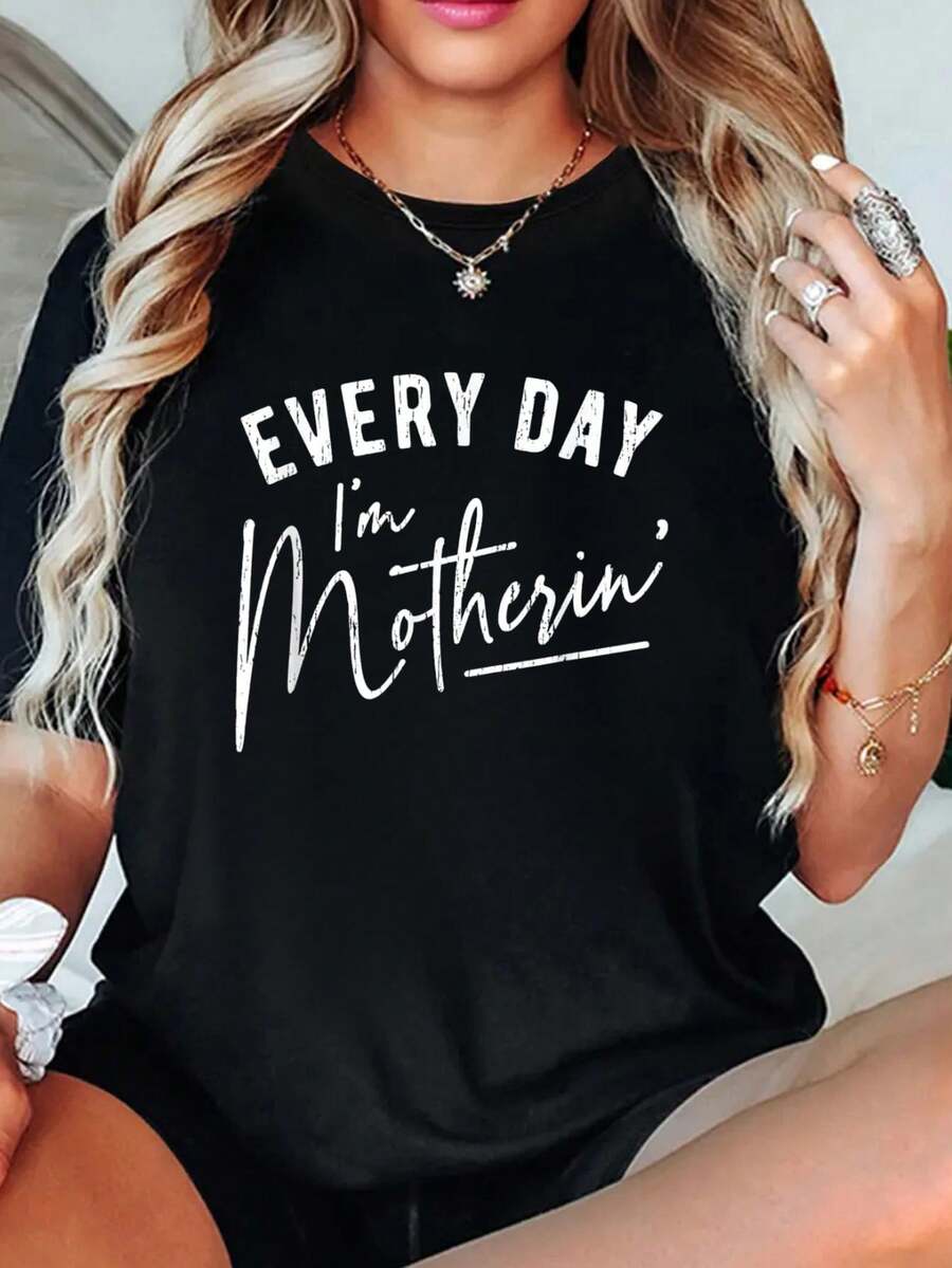 playeras de algodón mujer, Todos los días soy madre, camiseta del Día de la Madre conjuntos de mujer tops - Negro - Ver 1